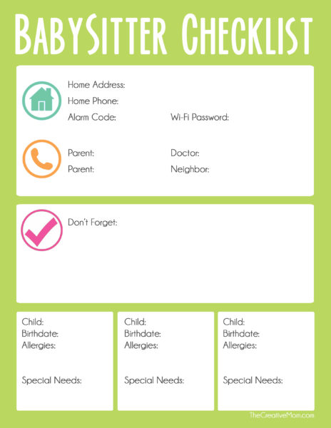 babysitter checklist